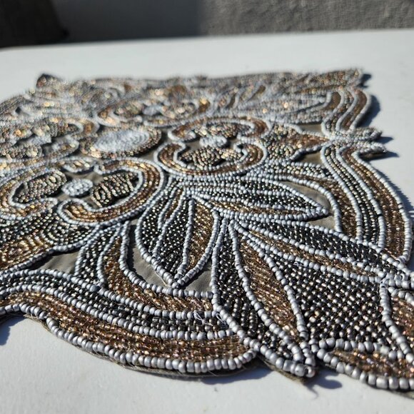 Embroidered Beaded Square Placemat Table Setting Holiday Christmas Decor Silver - Picture 1 of 8